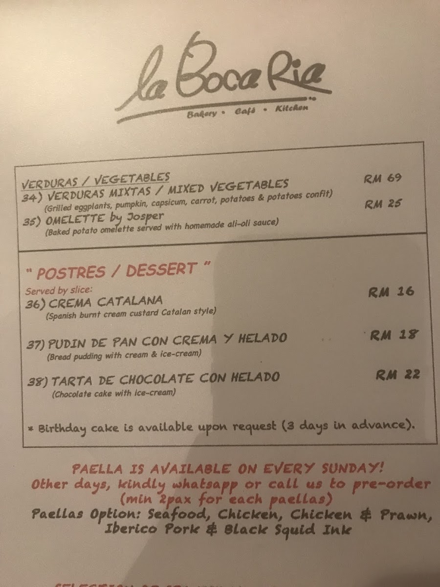 La Boca Ria Spanish Restaurant Photo Menu 6