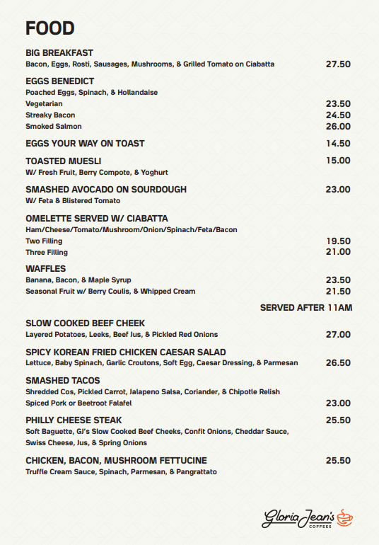 Gloria Jean's Coffees Northwood Photo Menu 1