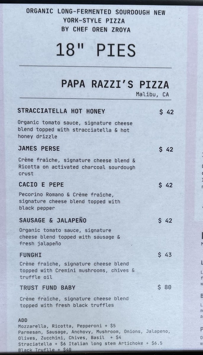 Papa Razzi’s Pizza Photo Menu 1