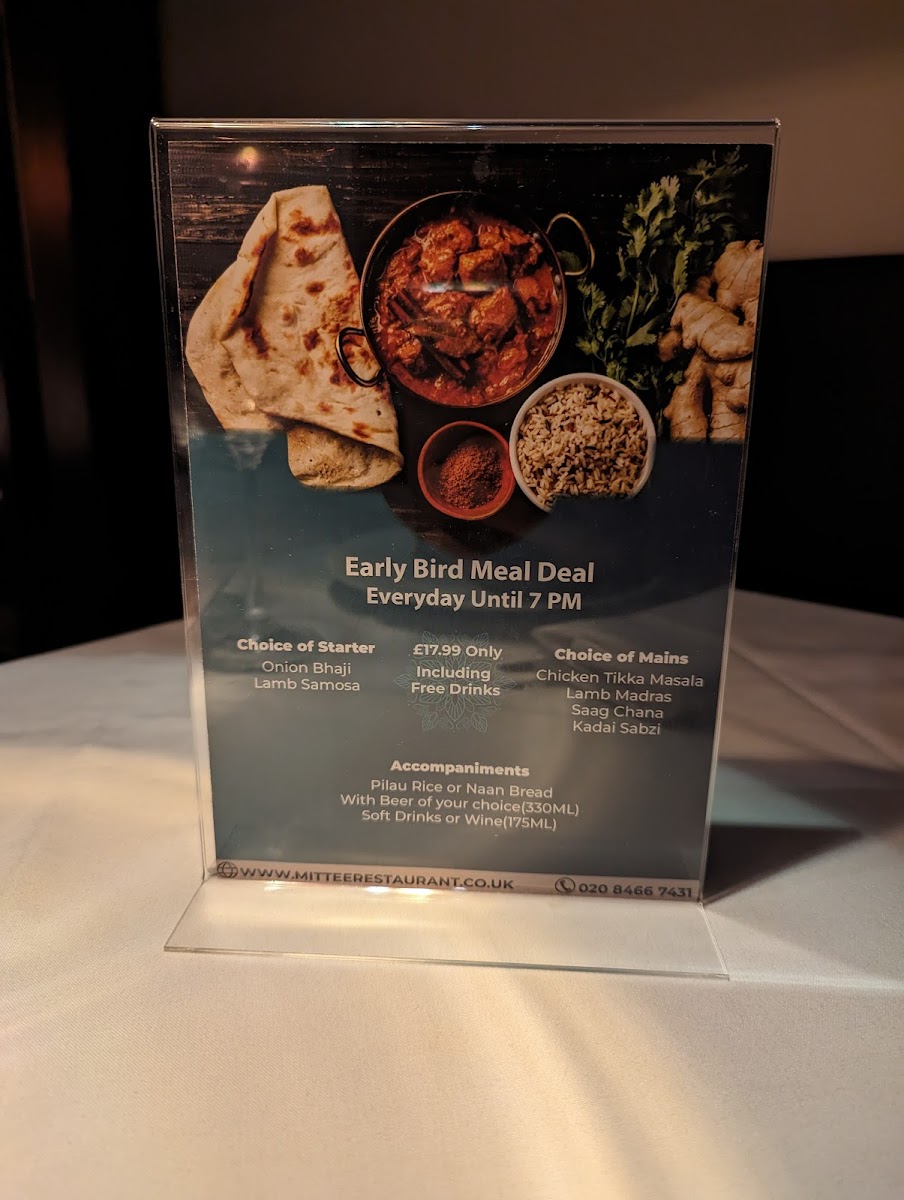 Mittee Indian Restaurant Photo Menu 1