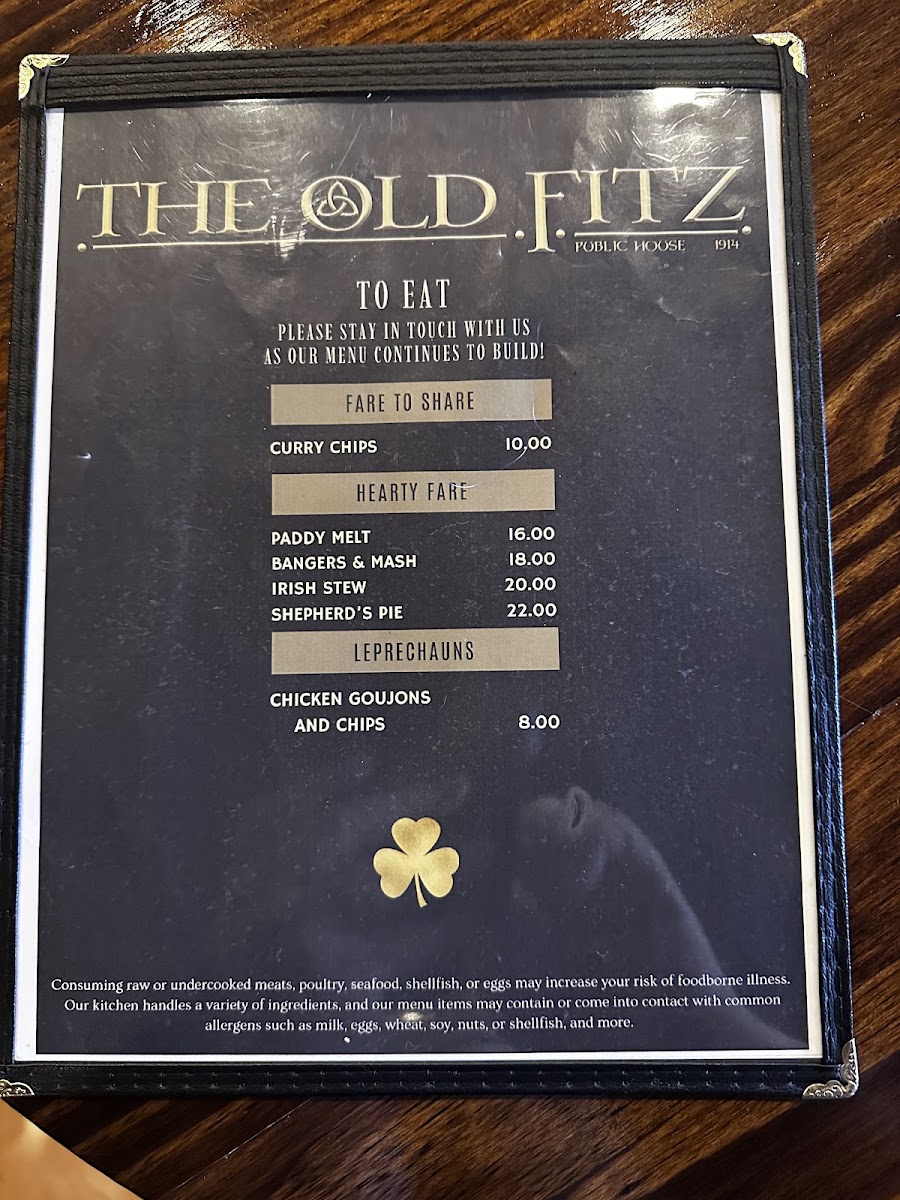 The Old Fitz Public House Photo Menu 6