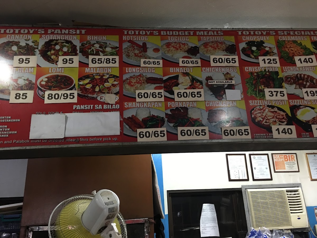 Totoy's Original Pansitan Photo Menu 1
