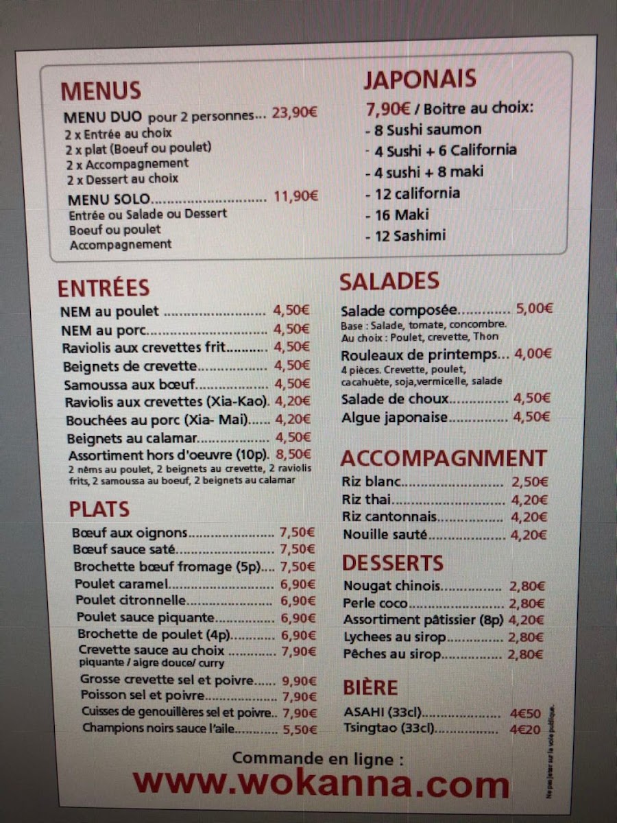 WOK ANNA | Buffet asiatique à volonté Photo Menu 3