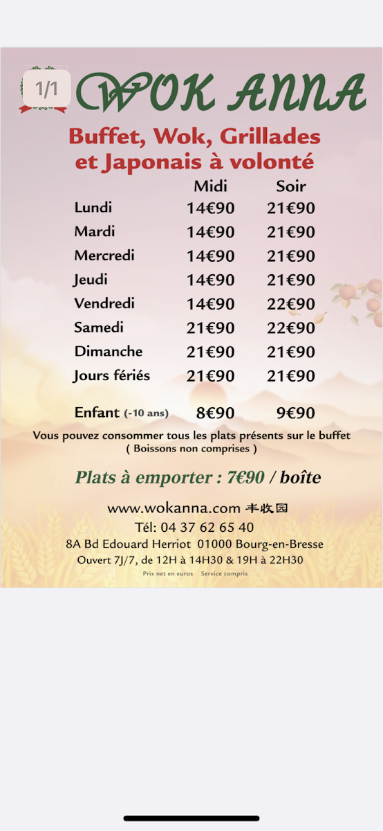 WOK ANNA | Buffet asiatique à volonté Photo Menu 9