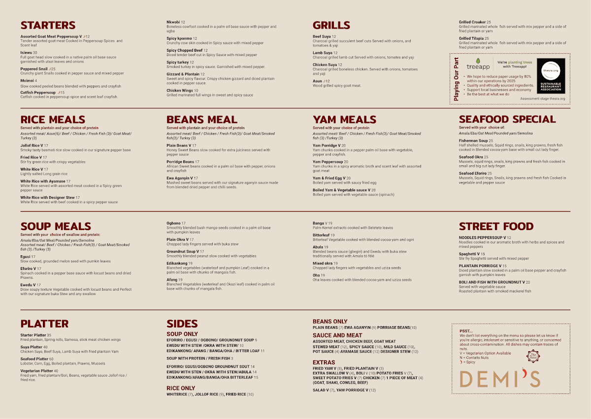 Demi’s Nigerian Restaurant - Streatham Photo Menu 1