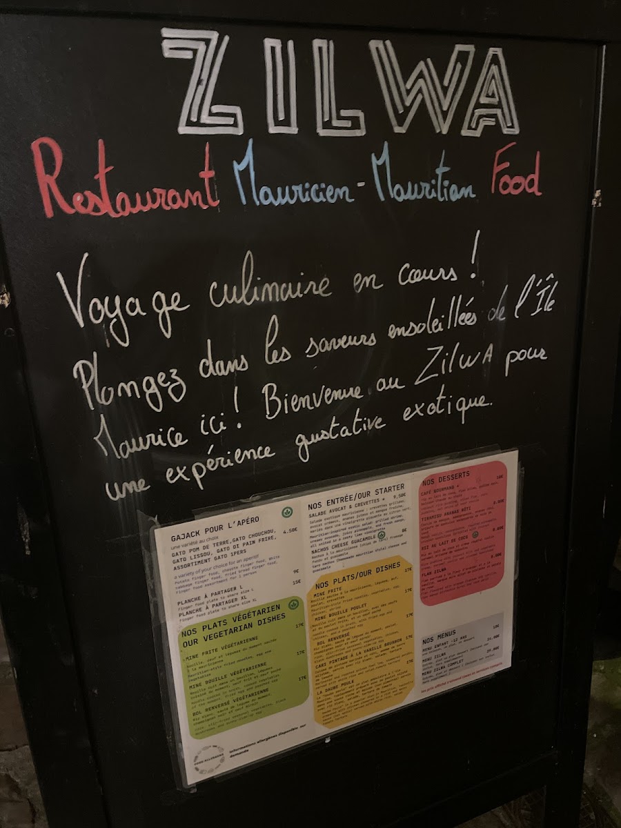 Zilwa Le Mans restaurant Mauricien Photo Menu 3