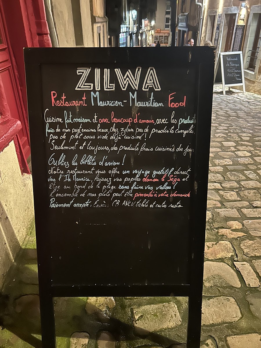 Zilwa Le Mans restaurant Mauricien Photo Menu 7