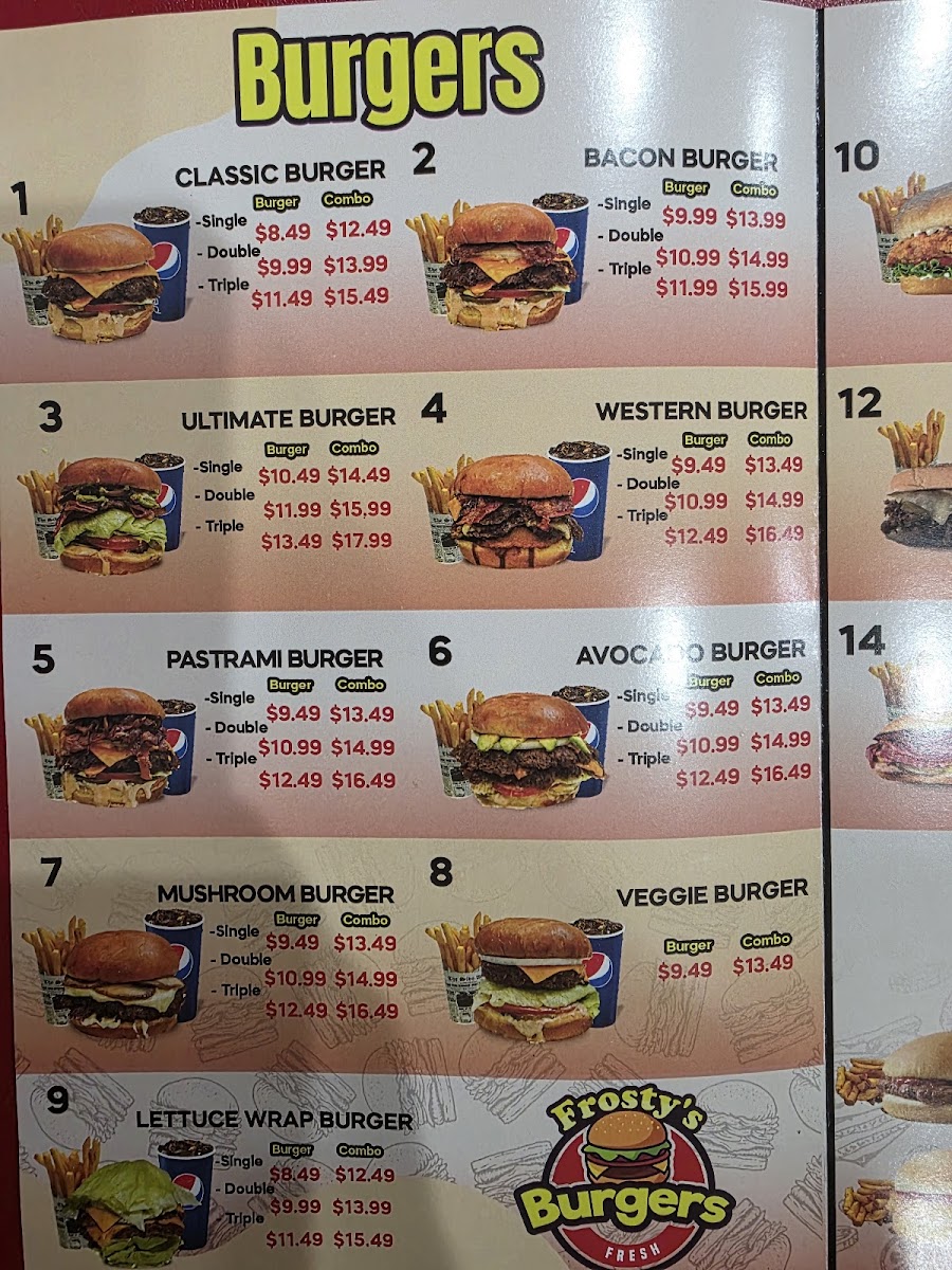 Frosty's Burgers Photo Menu 1