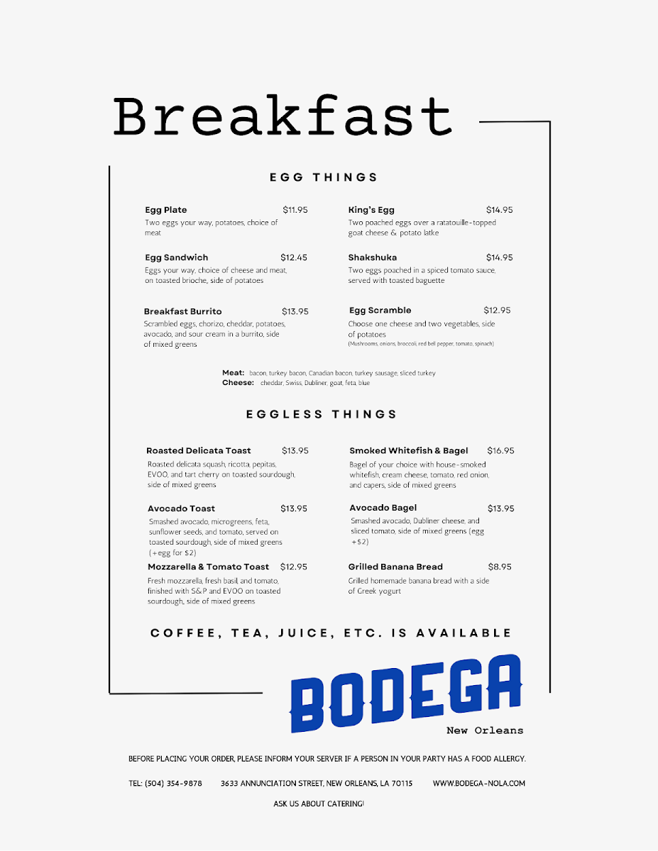 Bodega New Orleans Photo Menu 1
