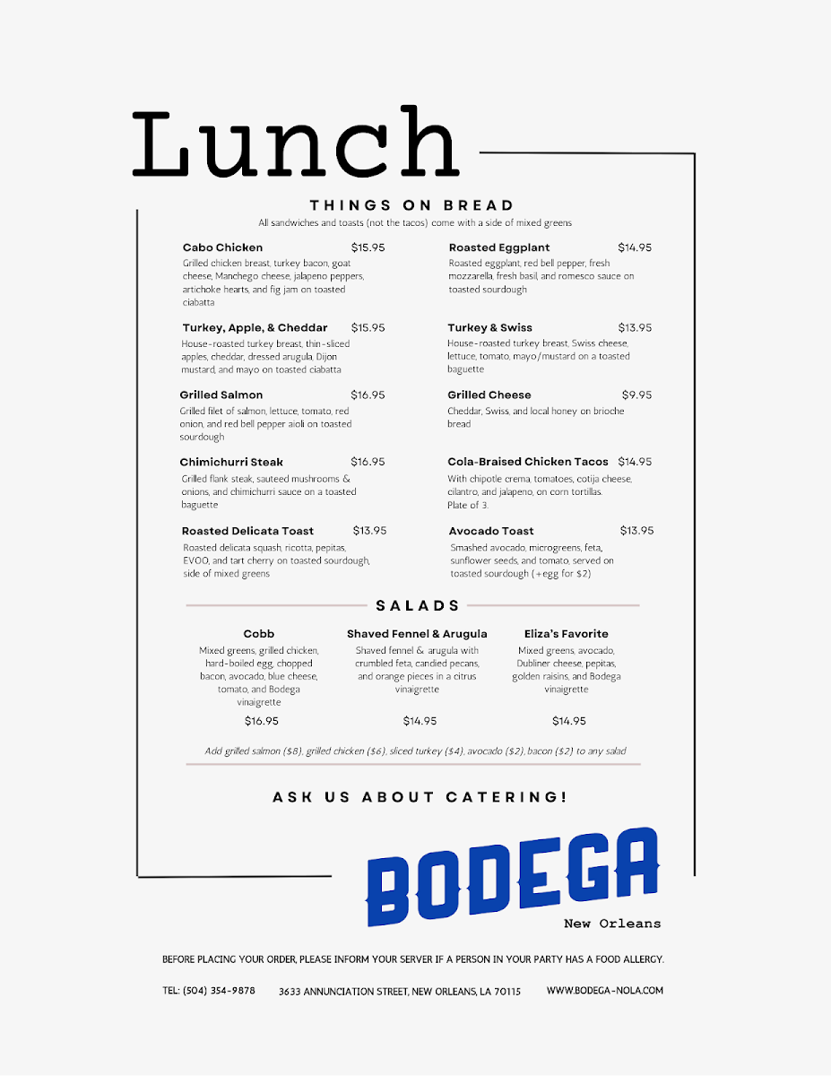 Bodega New Orleans Photo Menu 2