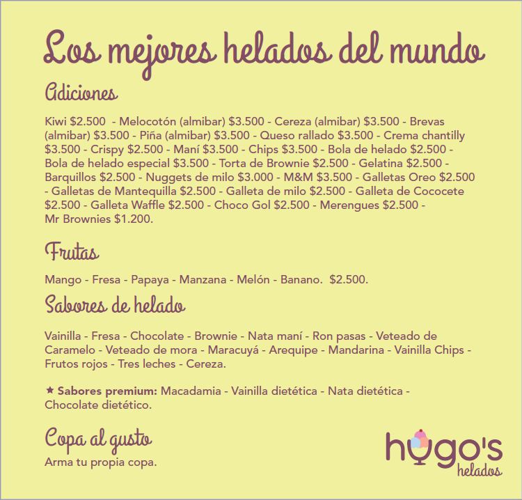 Helados Hugo's Photo Menu 1
