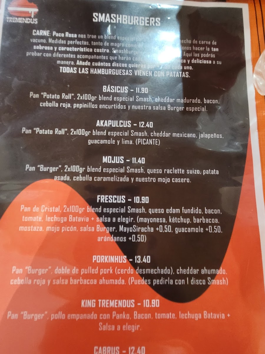 Tremendus Burger Bar Photo Menu 1