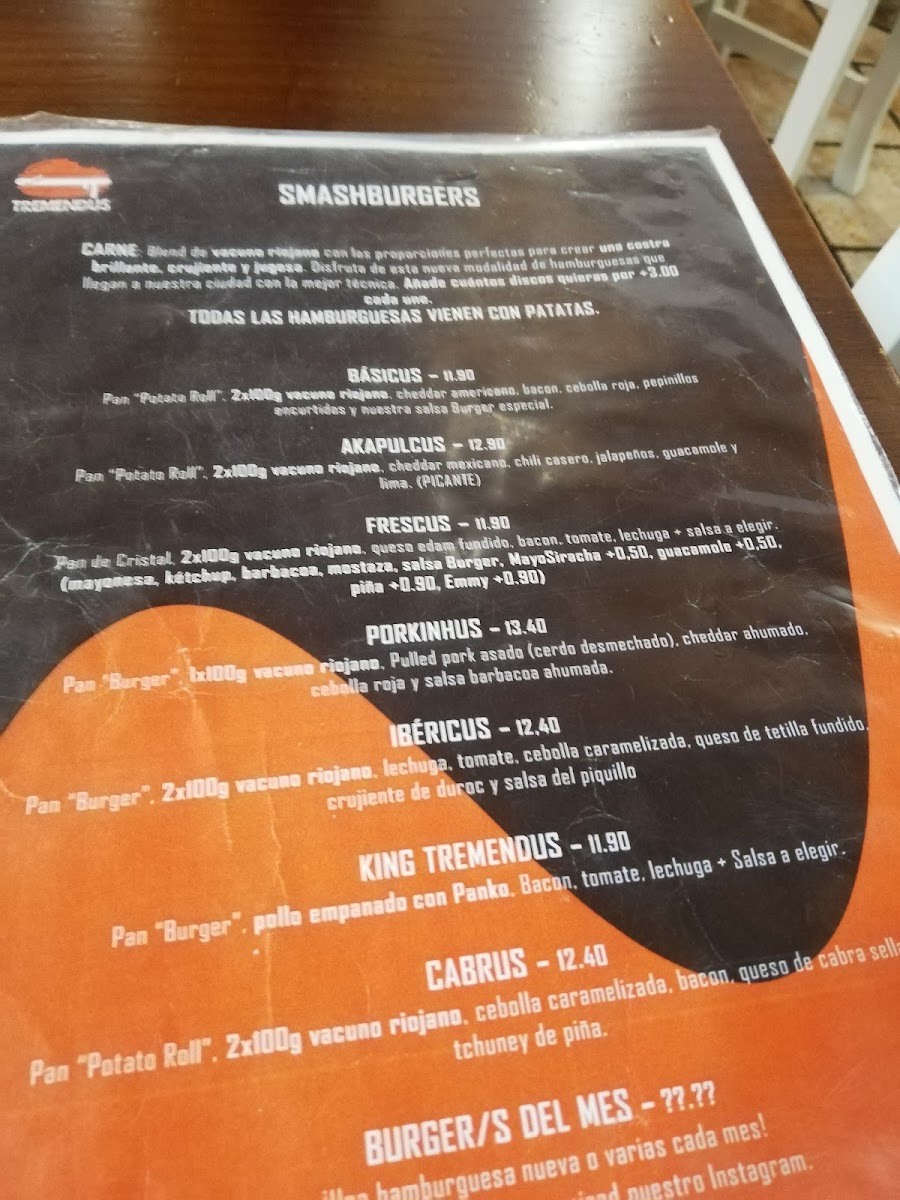 Tremendus Burger Bar Photo Menu 2
