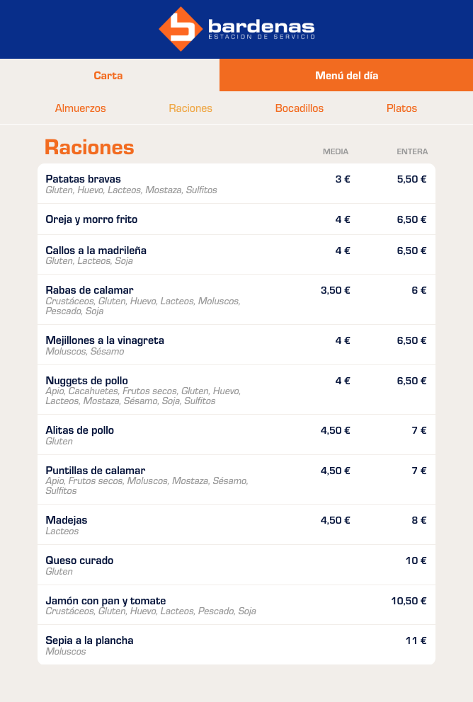 Restaurante Estación De Servicio Bardenas Photo Menu 10