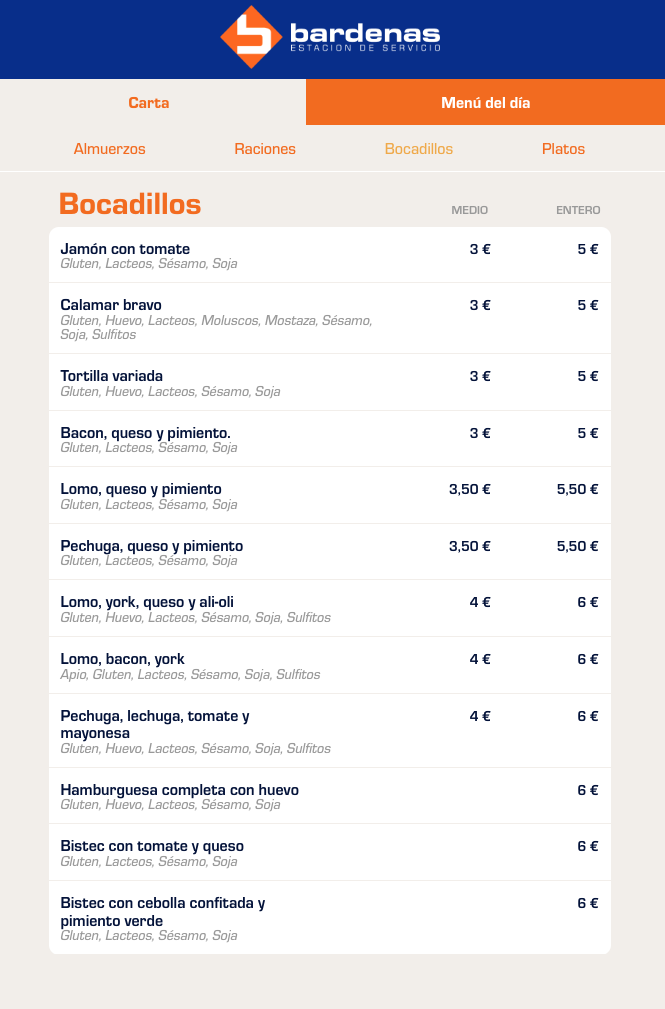 Restaurante Estación De Servicio Bardenas Photo Menu 8