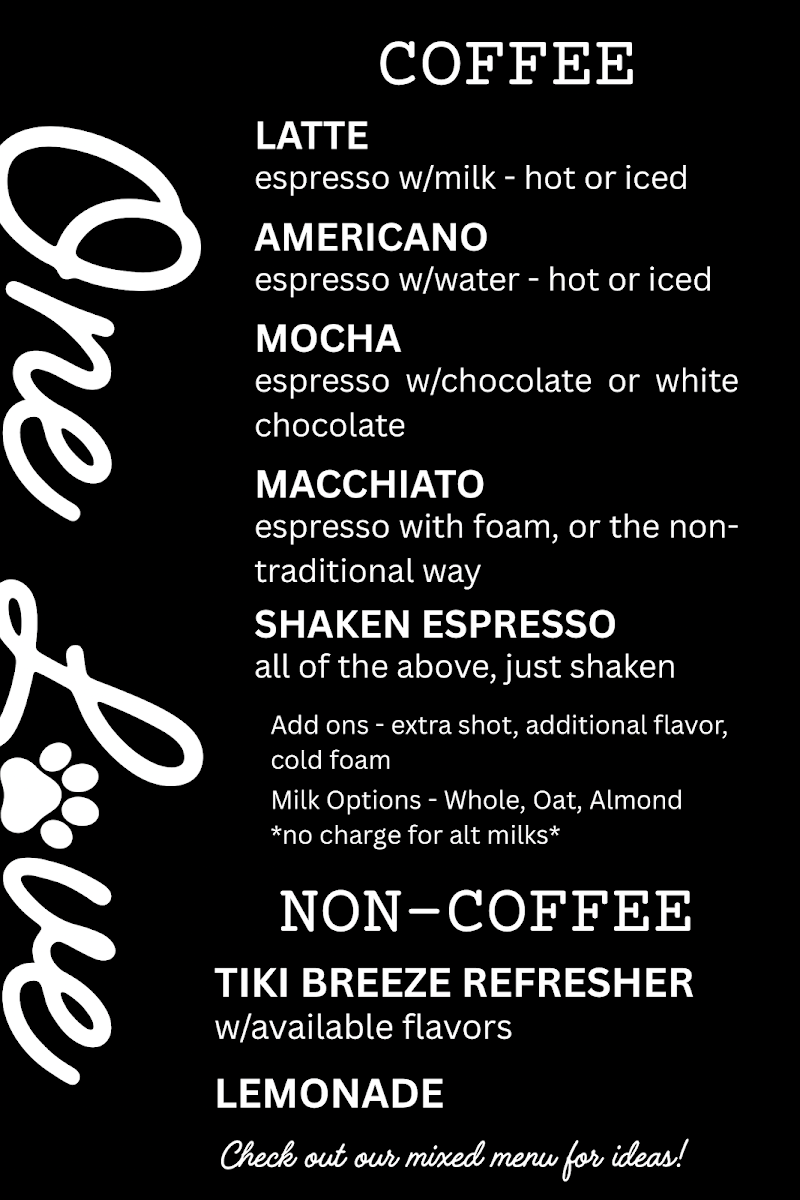 One Love Coffee Co. Photo Menu 2