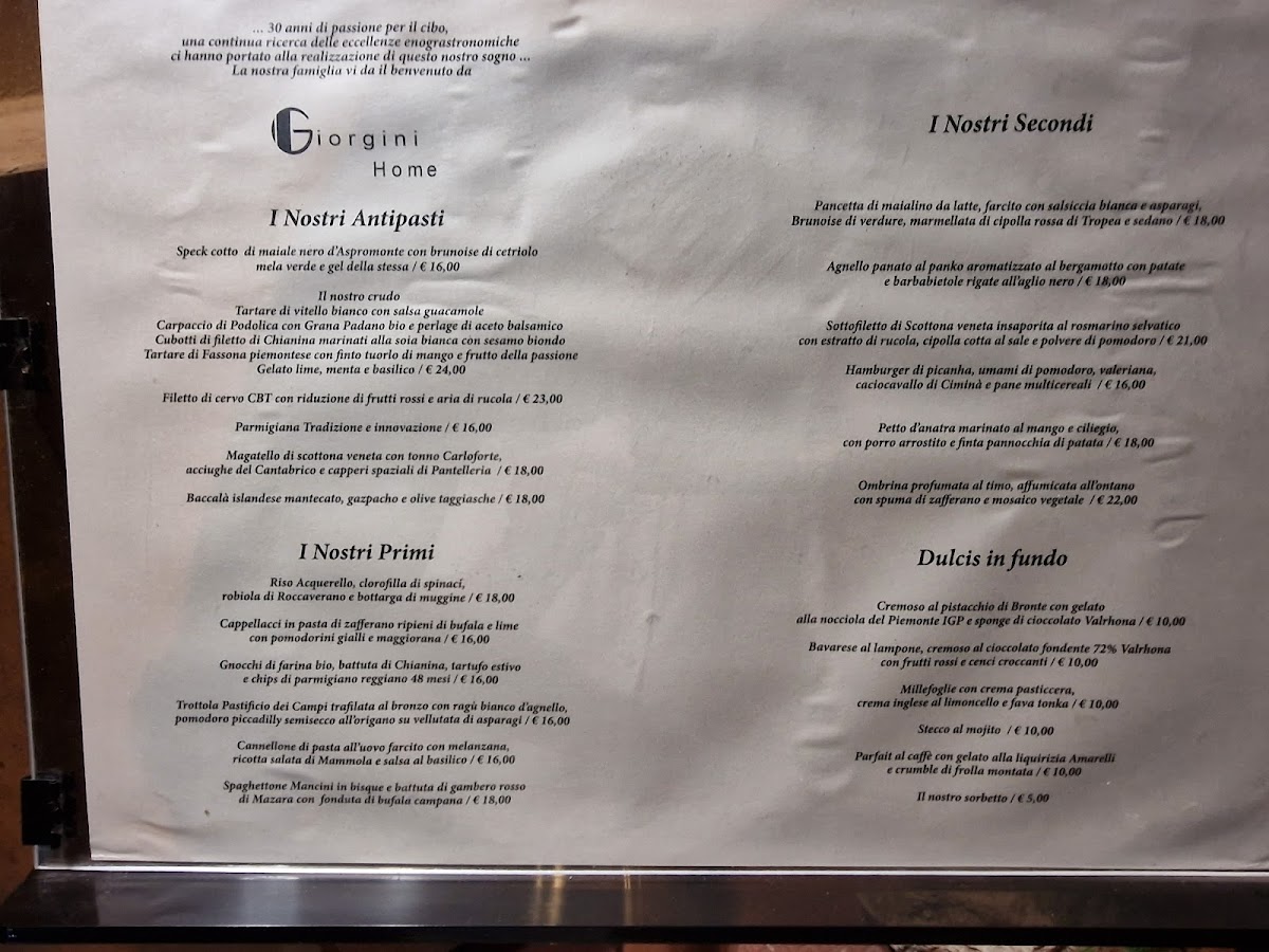 Giorgini Home Photo Menu 1