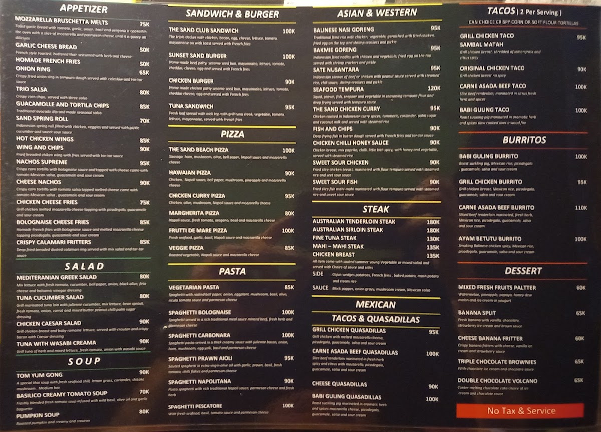 The Sand Beach Bar & Restaurant Photo Menu 2