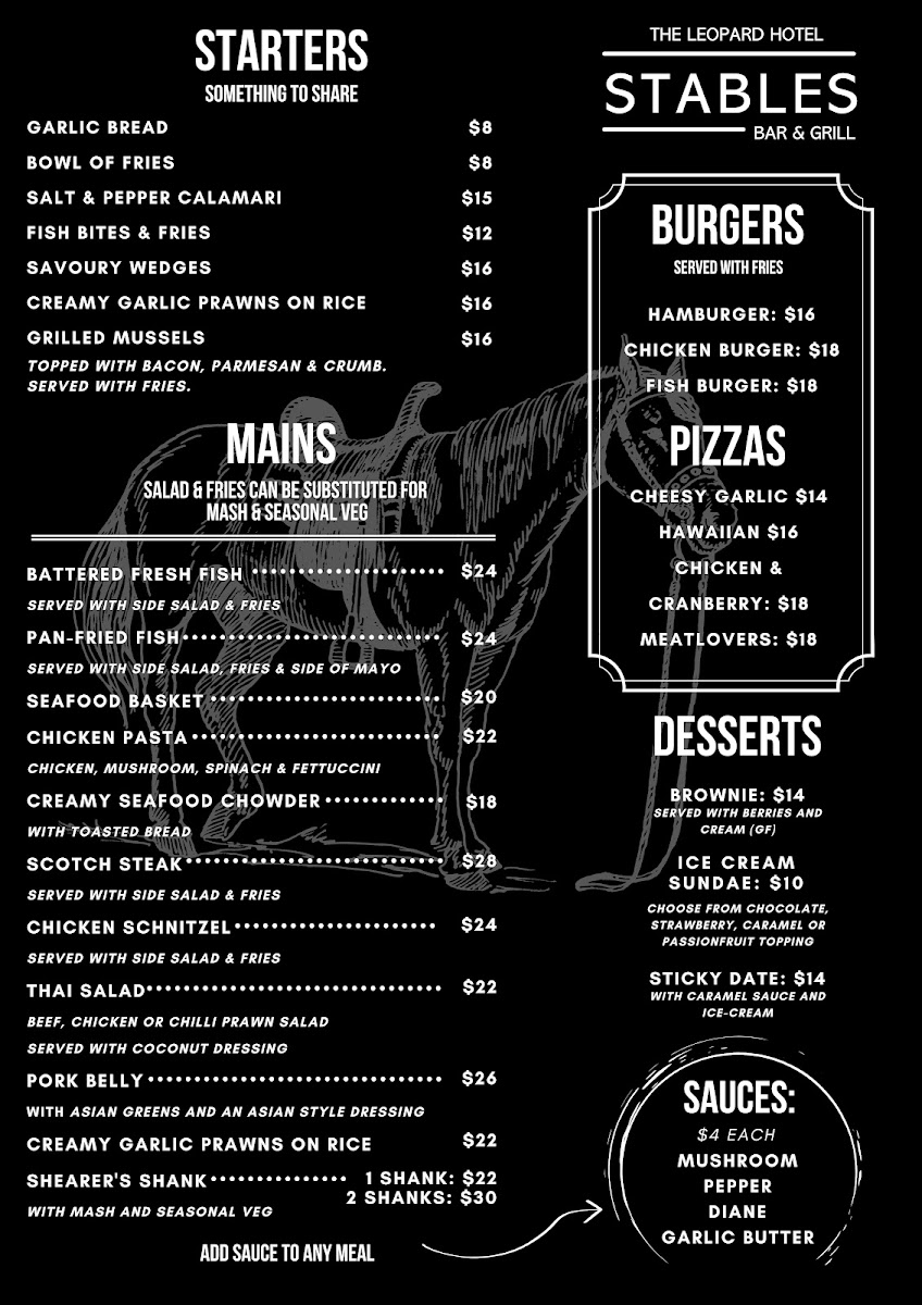 The Stables Bar and Grill Photo Menu 2