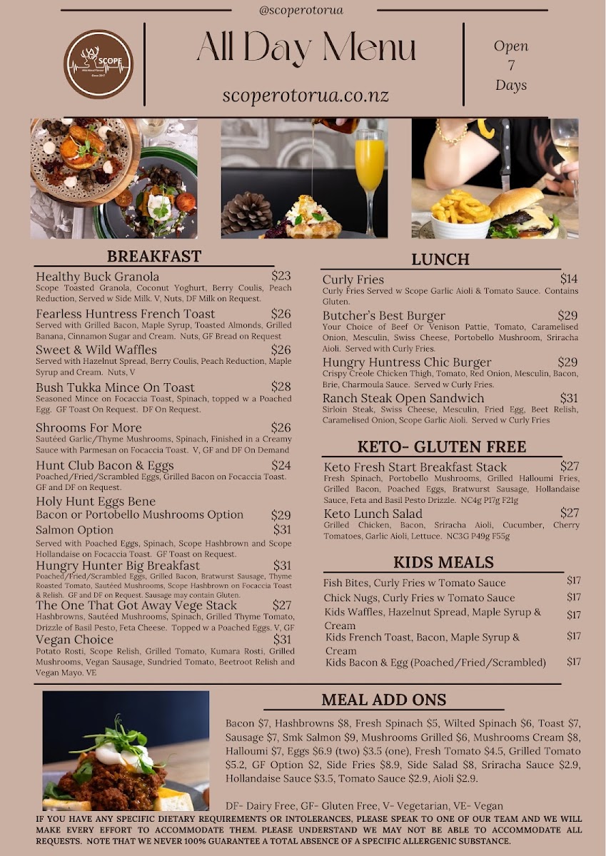 Scope Cafe Rotorua Photo Menu 1