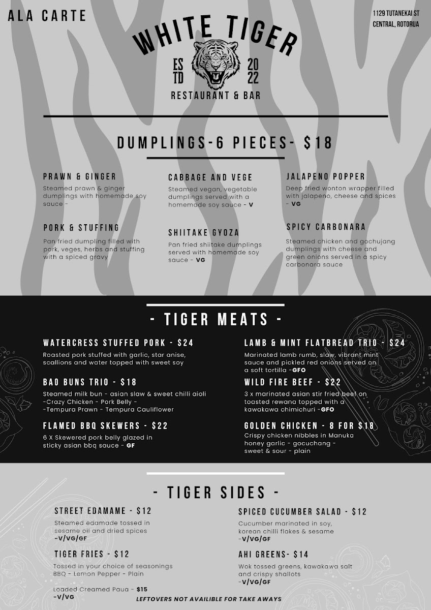 White Tiger Restaurant & Bar Photo Menu 2