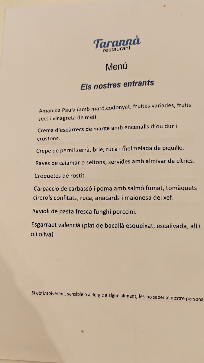 Tarannà Blanes Photo Menu 1
