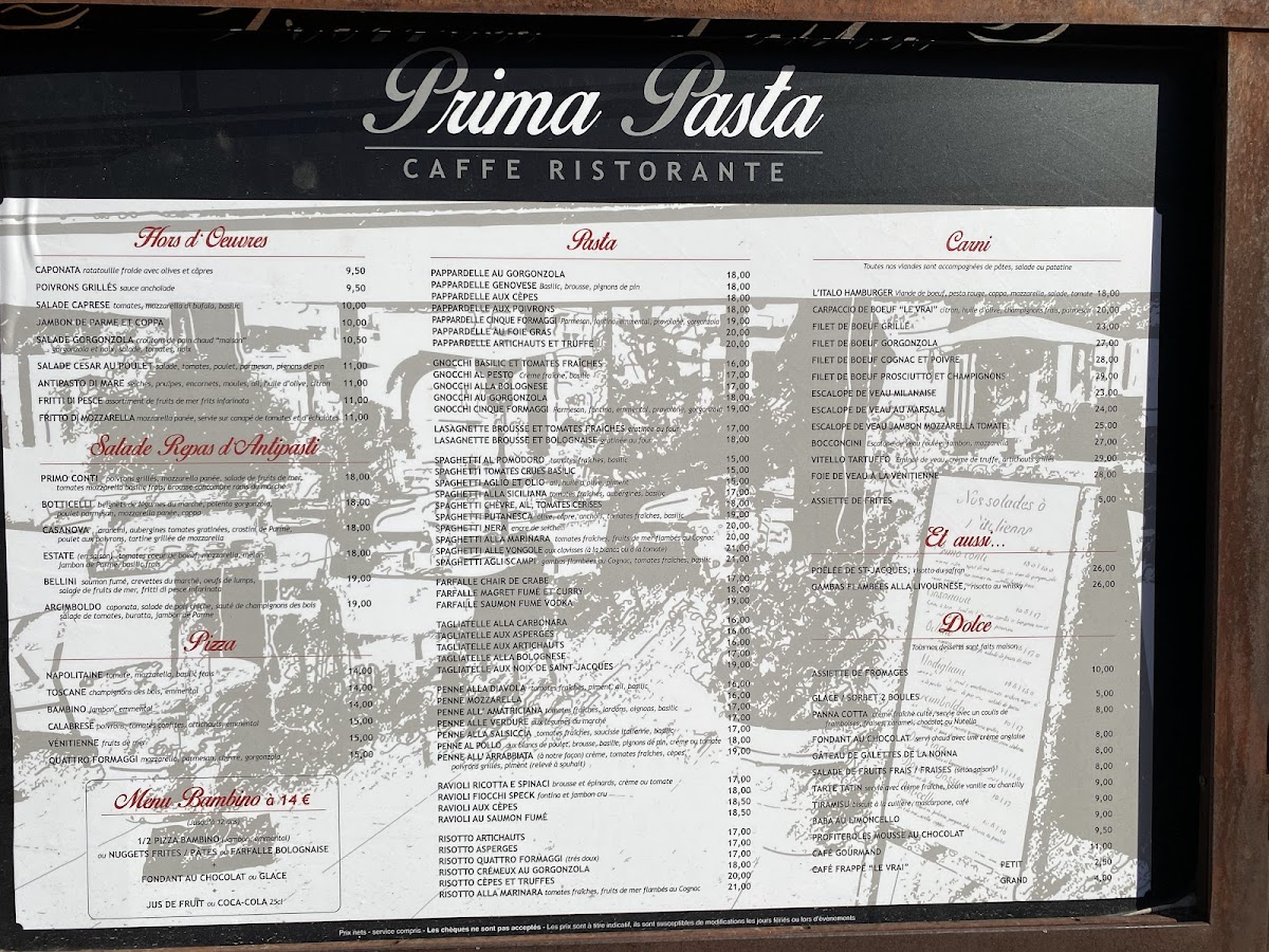PRIMA PASTA - RESTAURANT ITALIEN TRADITIONNEL Photo Menu 1