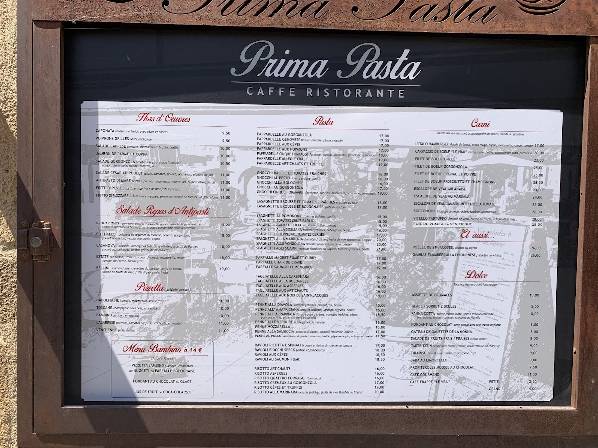 PRIMA PASTA - RESTAURANT ITALIEN TRADITIONNEL Photo Menu 2
