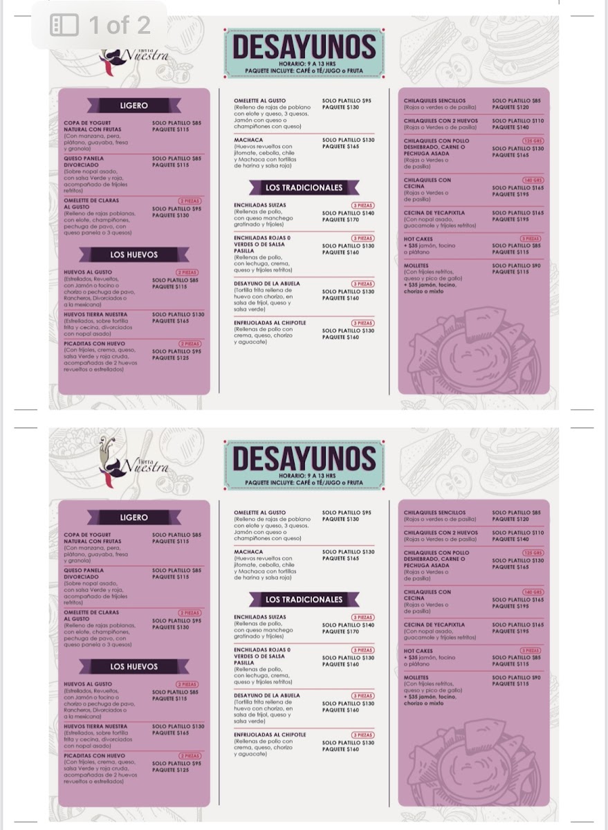 Tierra Nuestra Photo Menu 2