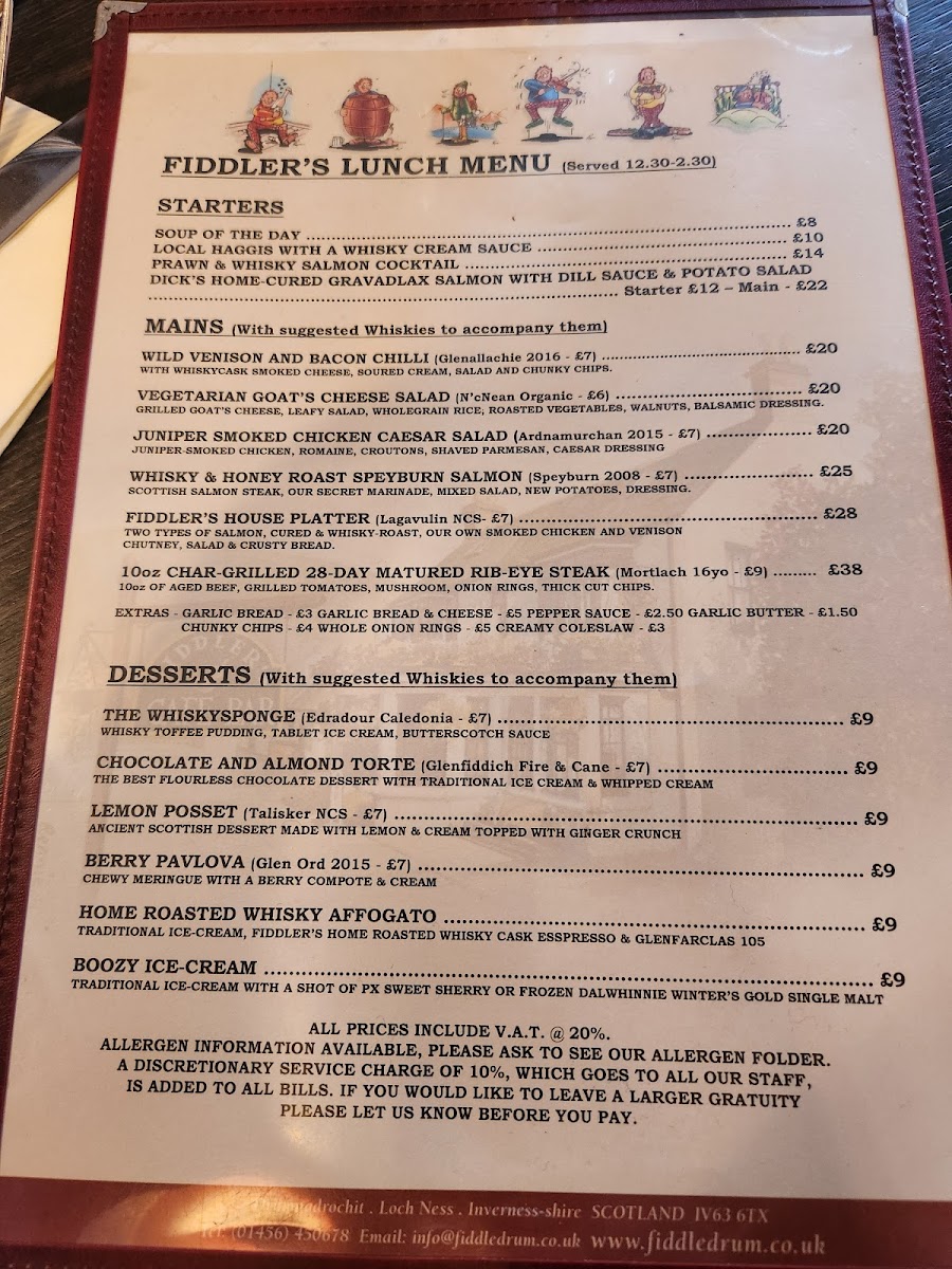 Fiddlers Highland Restaurant Photo Menu 1