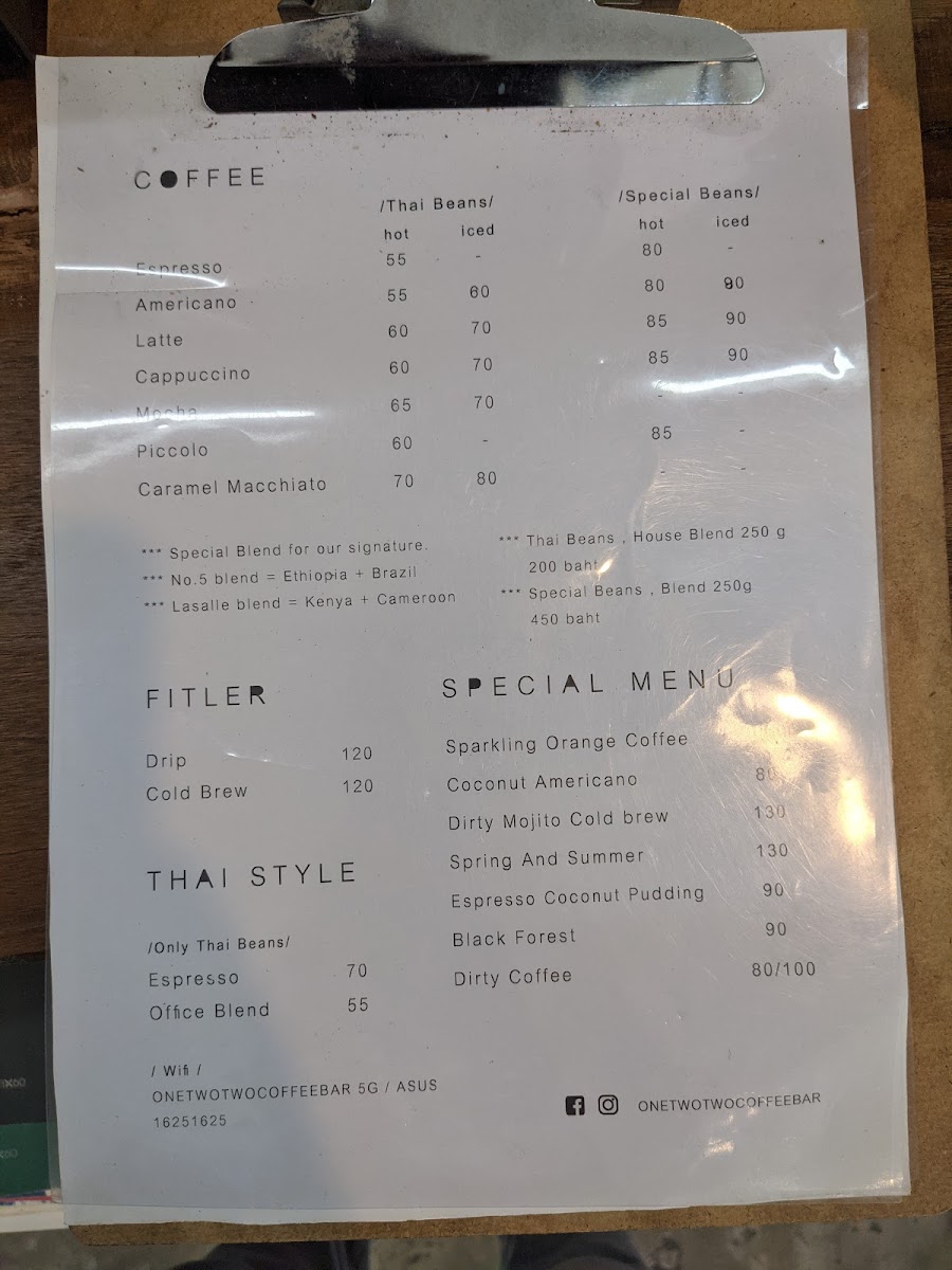 One Two Two Coffee Soi Premier 1 Photo Menu 10