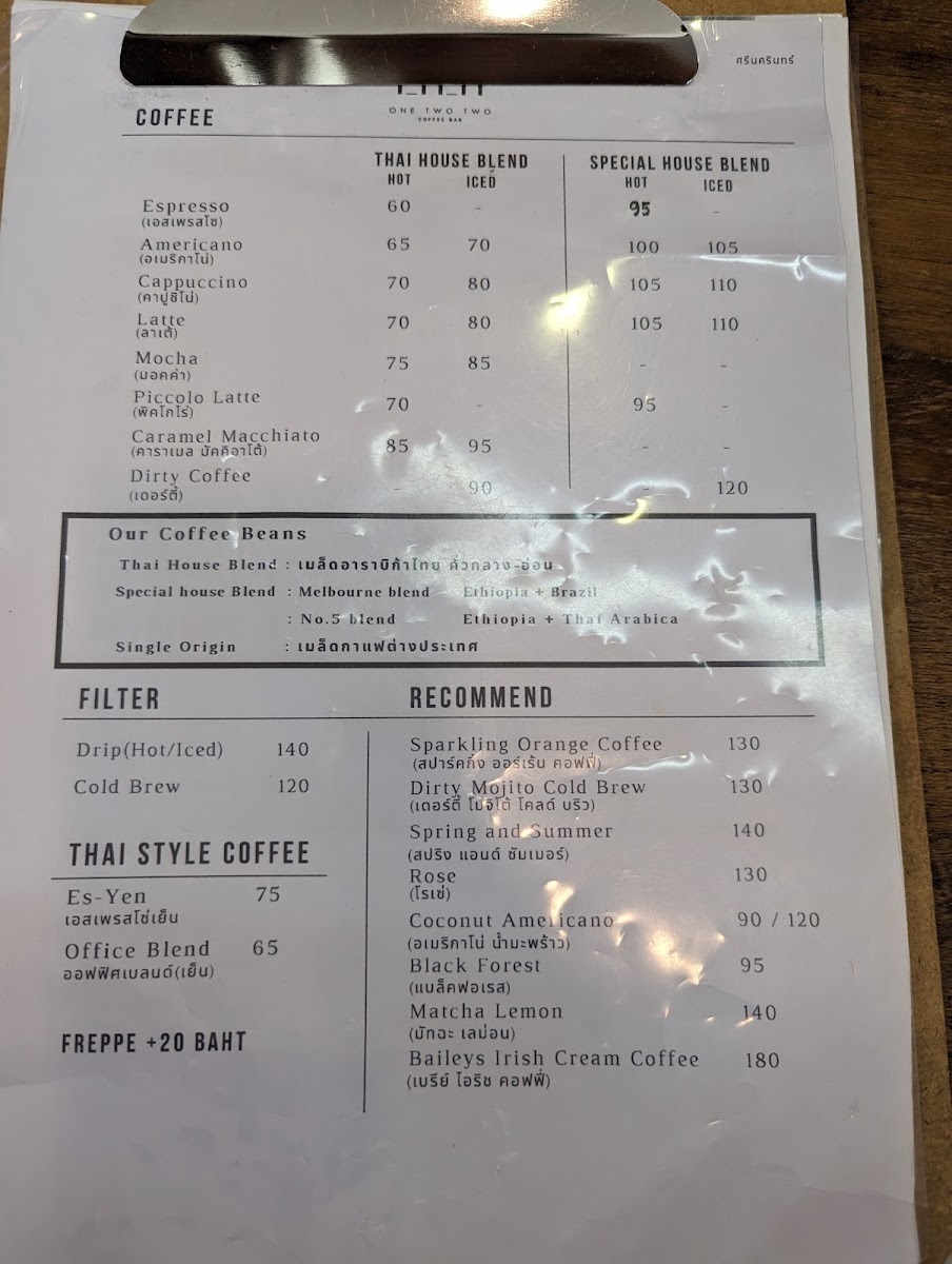 One Two Two Coffee Soi Premier 1 Photo Menu 8