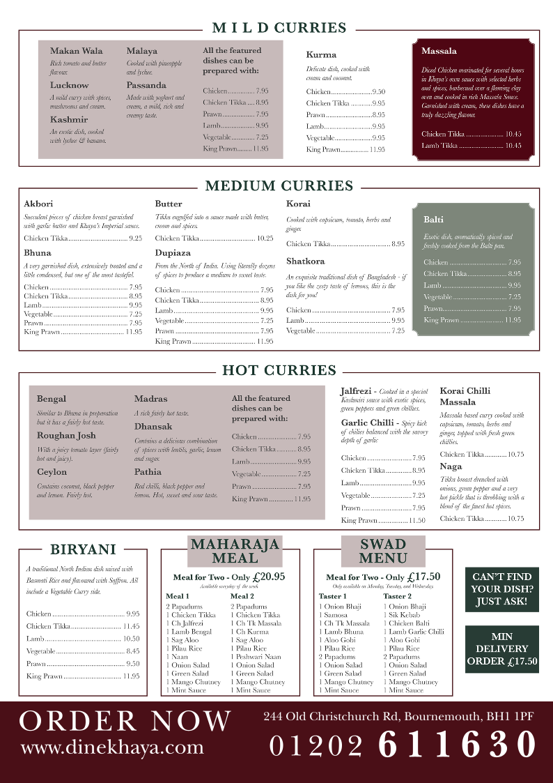 Khaya Indian Restaurant and Takeaway Photo Menu 1