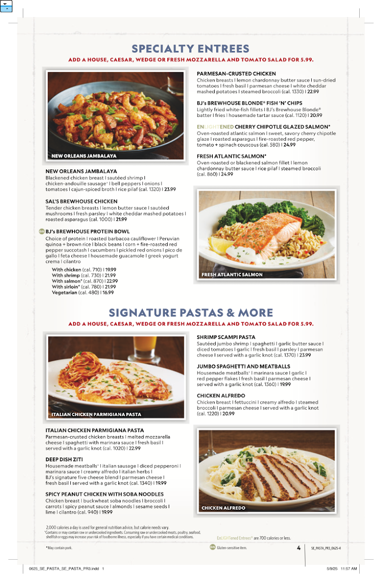 BJ's Restaurant & Brewhouse Photo Menu 1