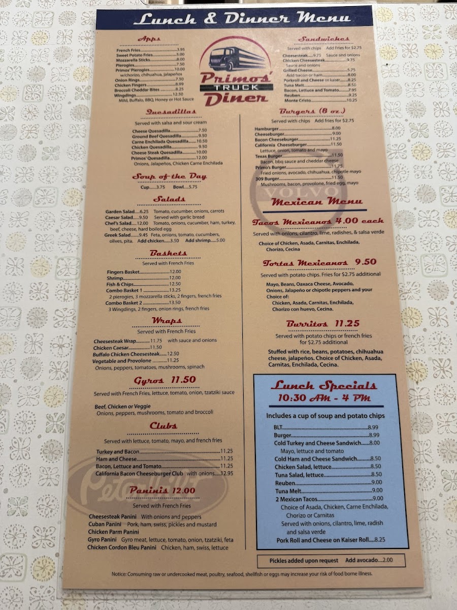 Primos truck stop diner Photo Menu 3