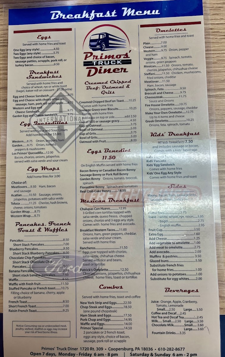 Primos truck stop diner Photo Menu 4