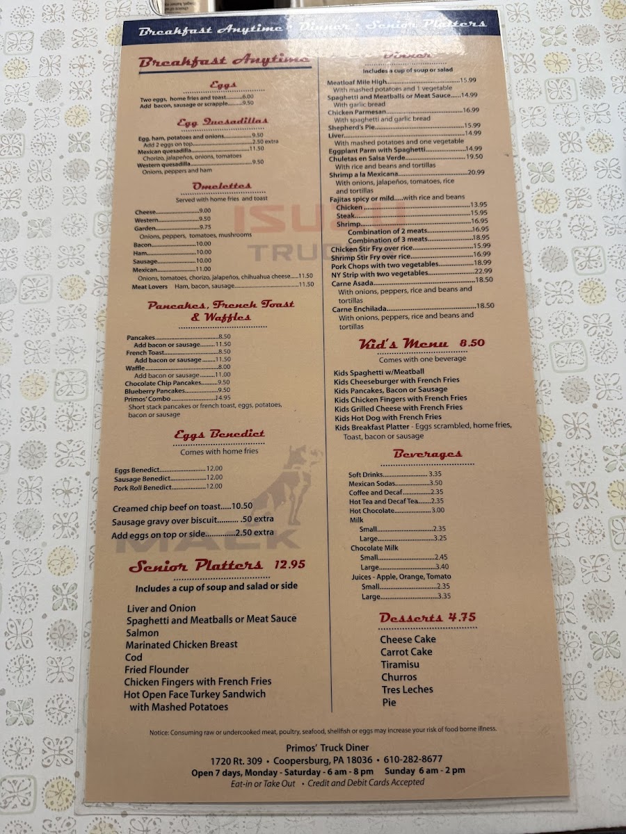 Primos truck stop diner Photo Menu 5