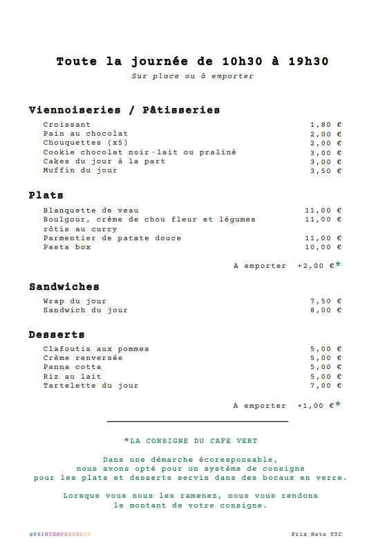 Café Vert - Printemps Nation Photo Menu 2