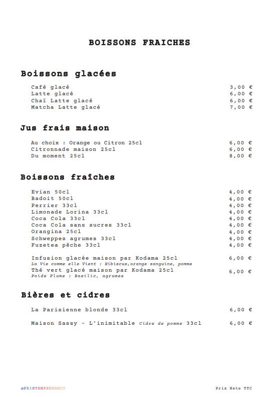 Café Vert - Printemps Nation Photo Menu 3
