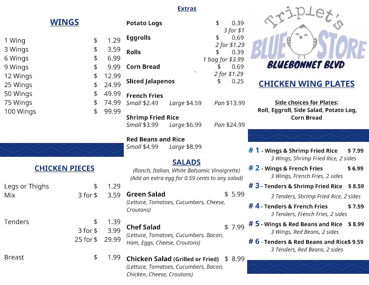 Triplet's Blue Store Chicken Photo Menu 3