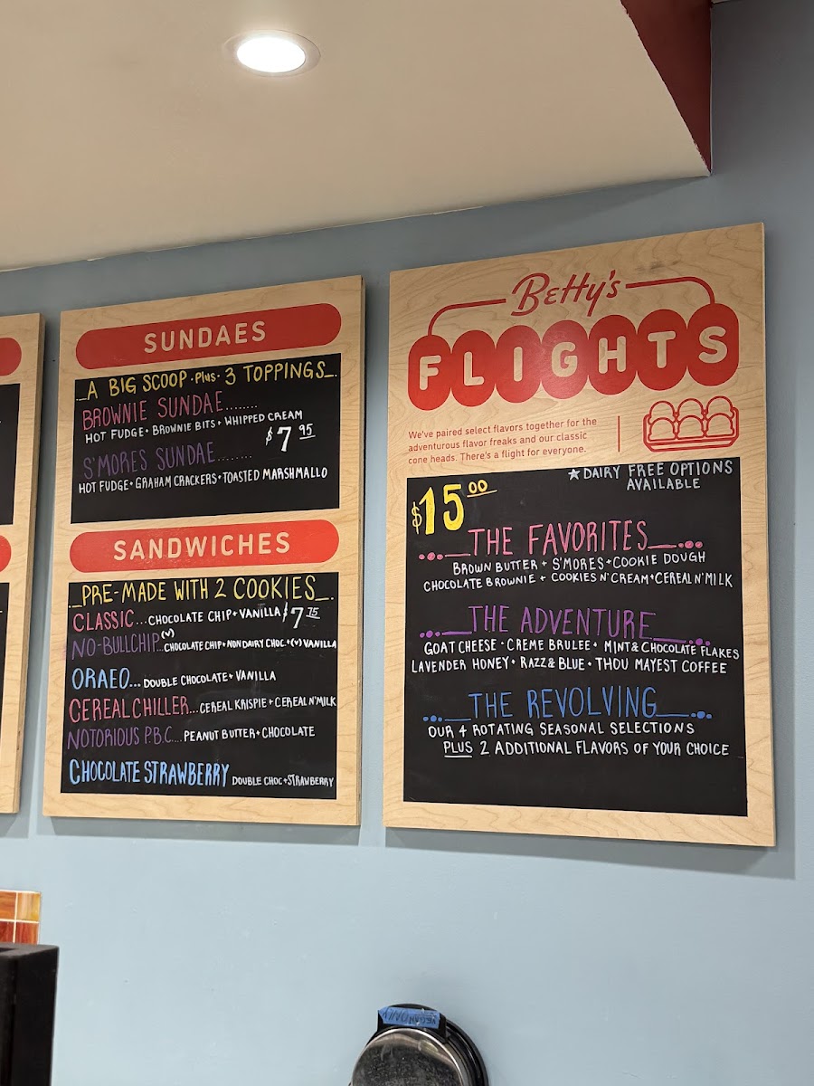 Betty Rae's Ice Cream Photo Menu 1