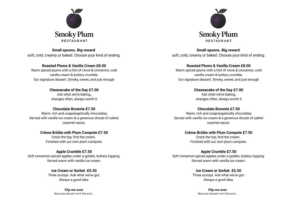 Smoky Plum Restaurant Photo Menu 1