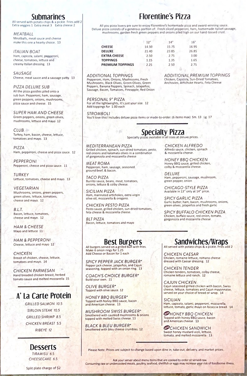 Florentine Sports Lounge Photo Menu 2