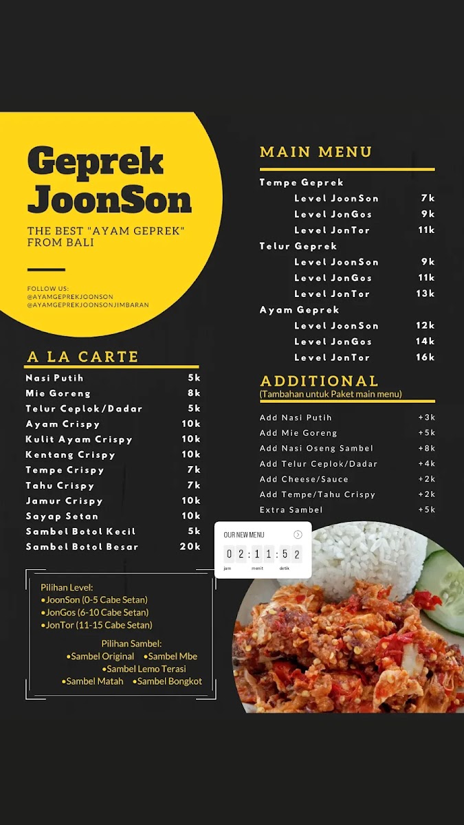 Ayam Geprek JoonSon Jimbaran Photo Menu 1