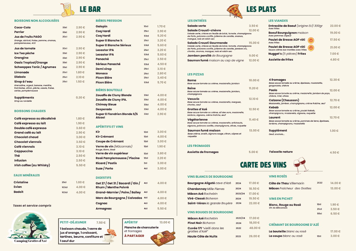 Restaurant Snack Grottes d'Azé Photo Menu 1