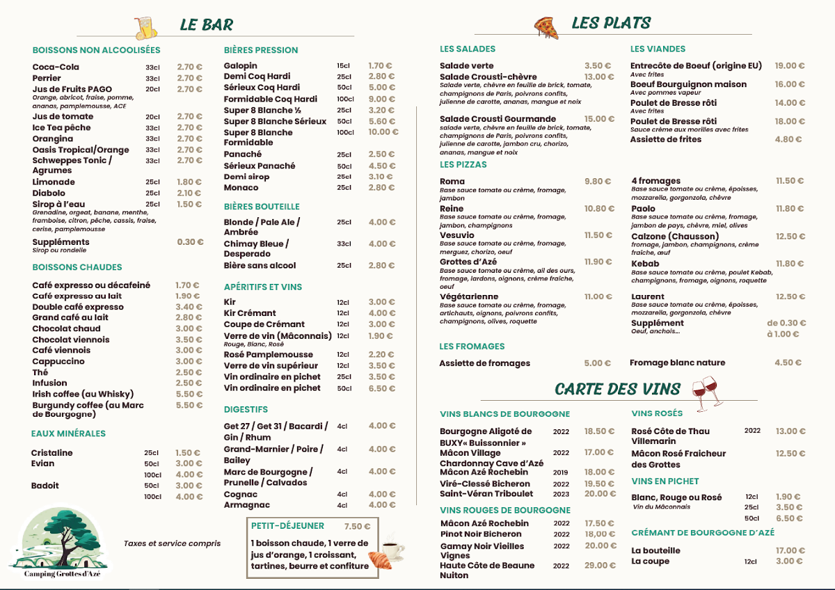 Restaurant Snack Grottes d'Azé Photo Menu 2