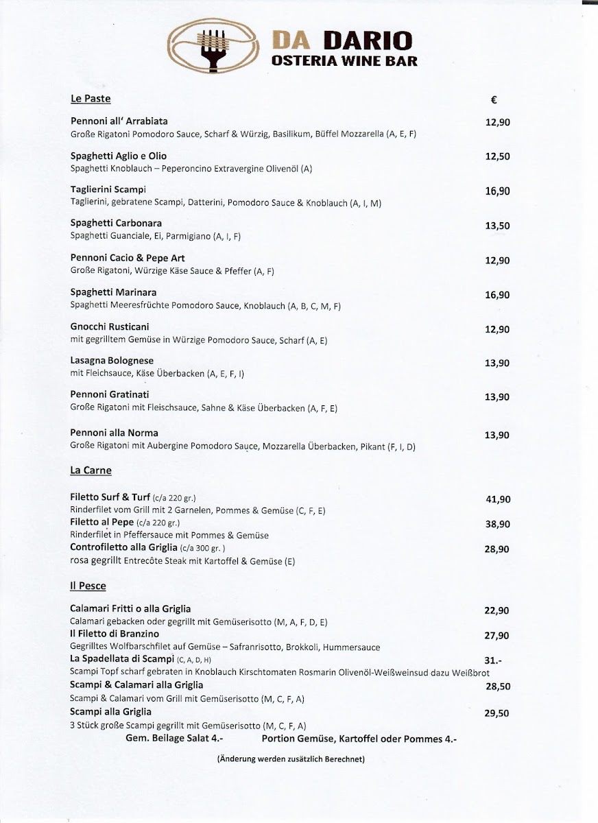 Da Dario Osteria Wine Bar Photo Menu 1