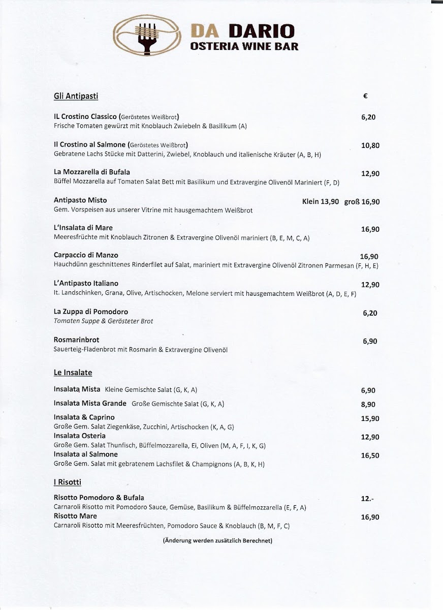 Da Dario Osteria Wine Bar Photo Menu 2