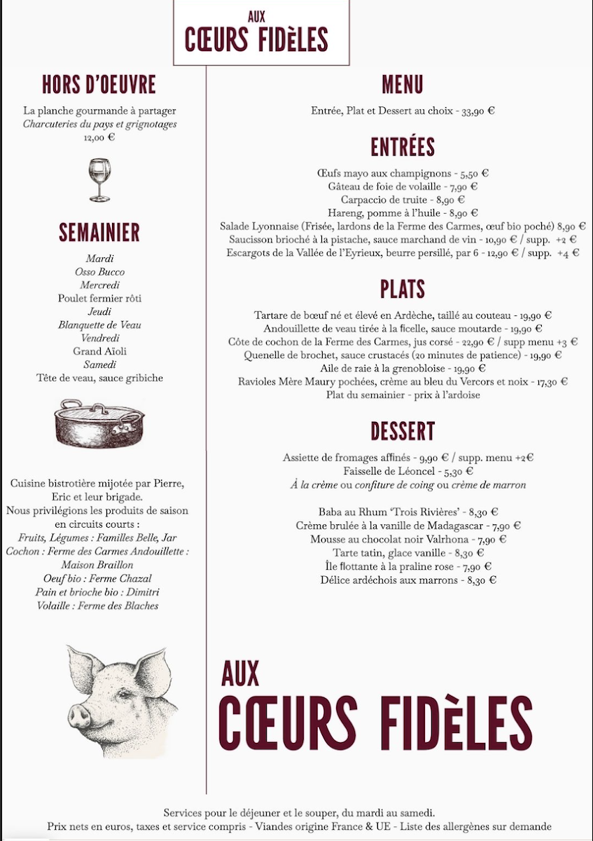 Aux Cœurs Fidèles Photo Menu 1
