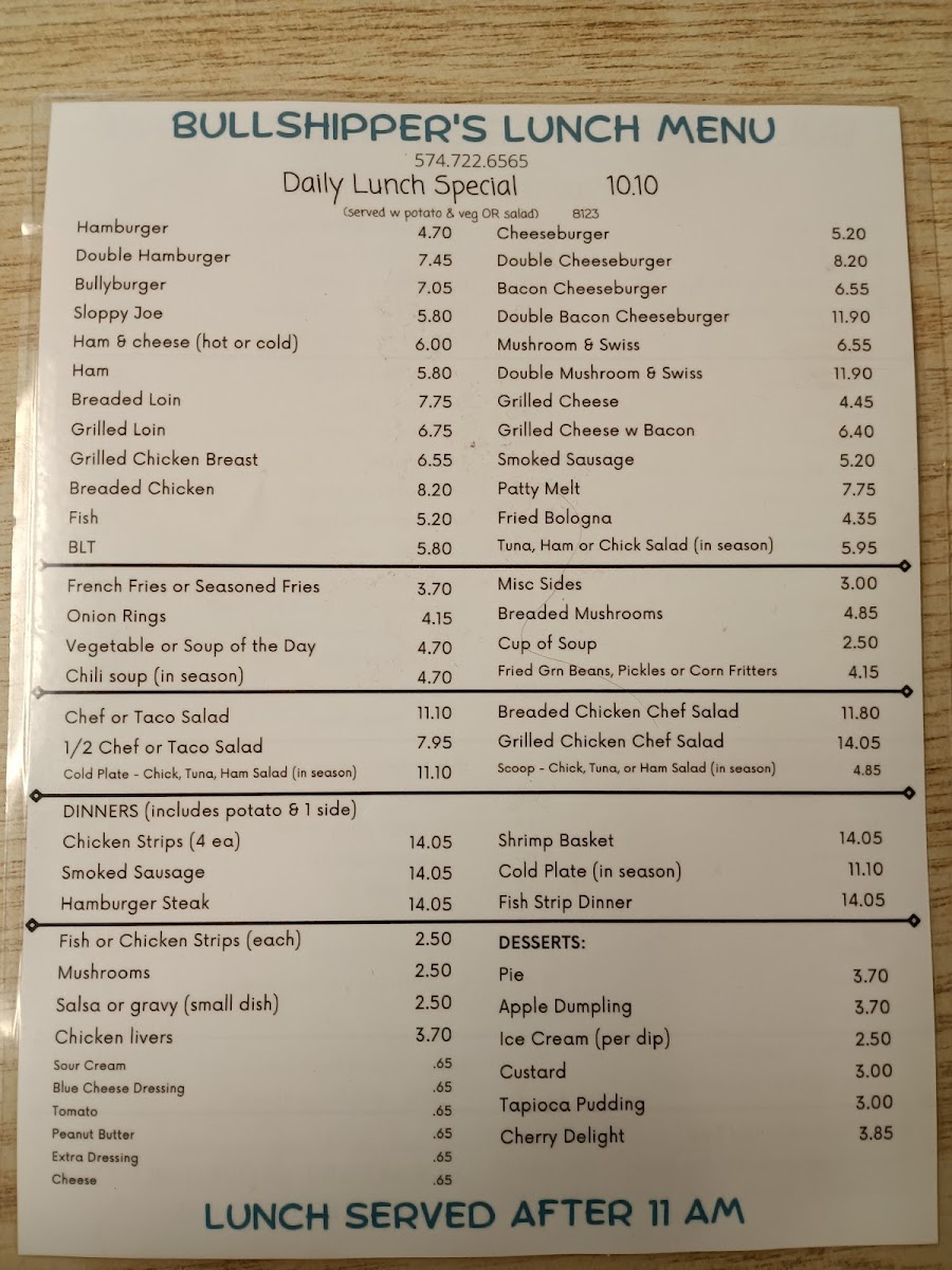 Bullshippers Cafe Photo Menu 1